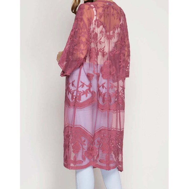 Dame luftig Crochet-Kimono med blomsterdetaljer Stilla
