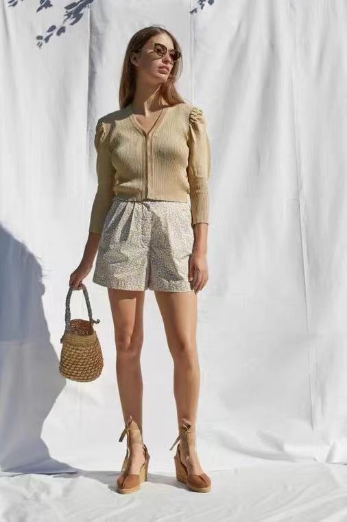 Dame shorts med blomstertryk og elastisk taljehøjde Stilla