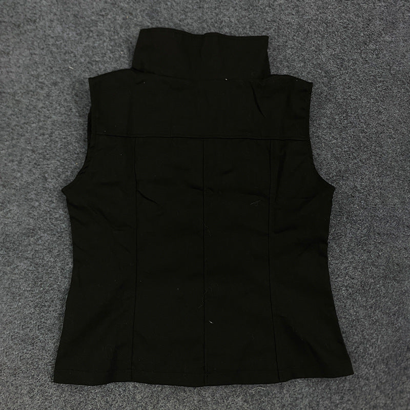 Dame Mode Bluser-Vest med asymmetrisk krave og knaplukning Skovae
