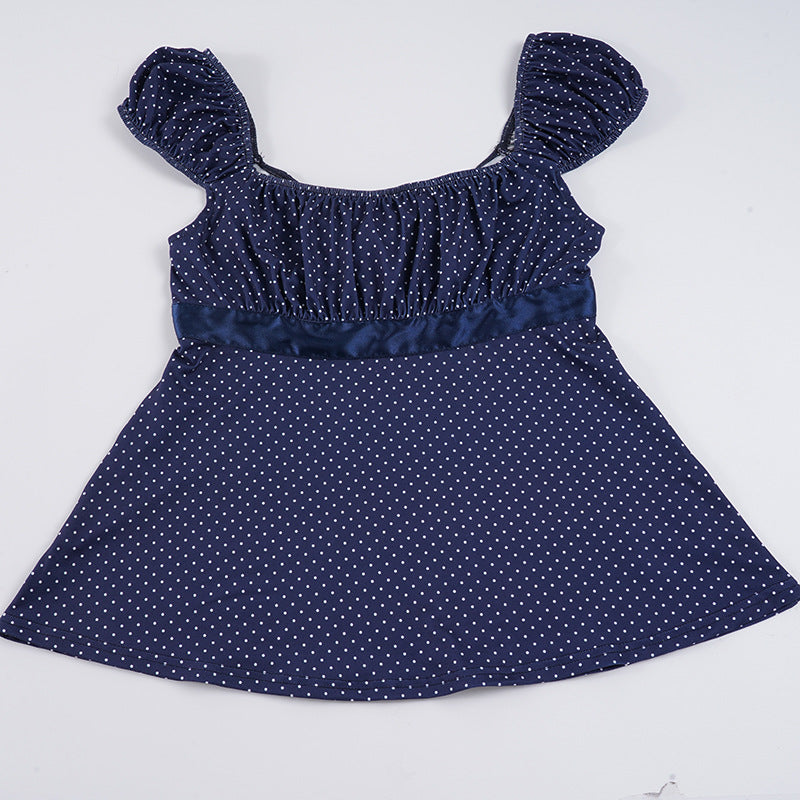 Damer luftige Polka-Dots Blusenshirt med smart flæsekrave Skovae