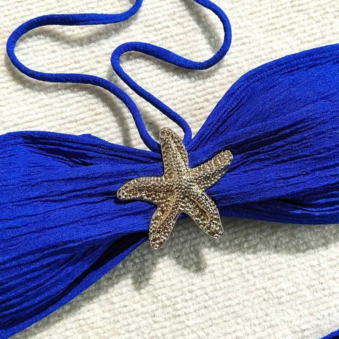 Dame bandeau-bikini med ornamental stjerne-detail og moderne indpakningsnederdel Skovae