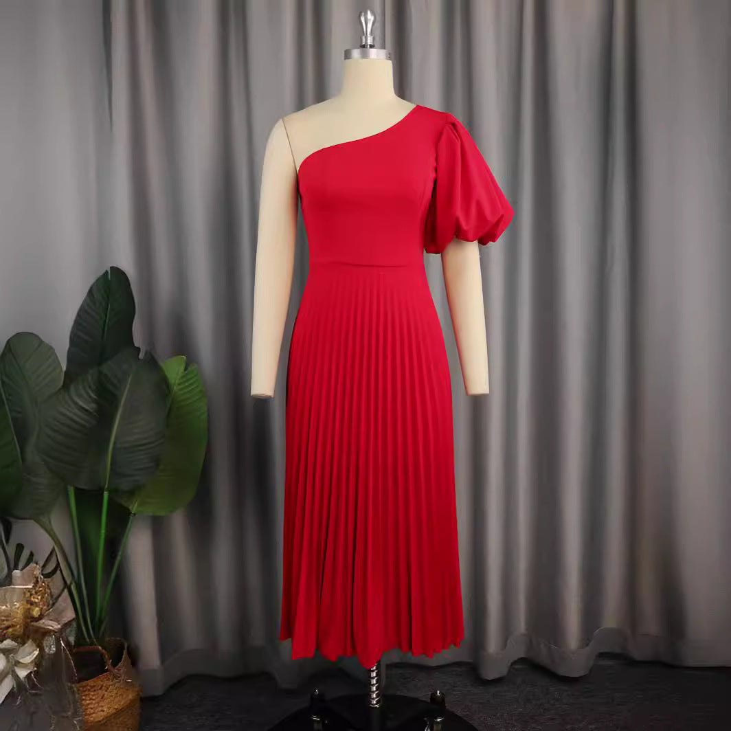 Damer Elegant asymmetrisk plisseret kjole Skovae