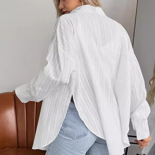 Dame Elegant Oversized Bluse med struktureret stof og lang ærme Stilla