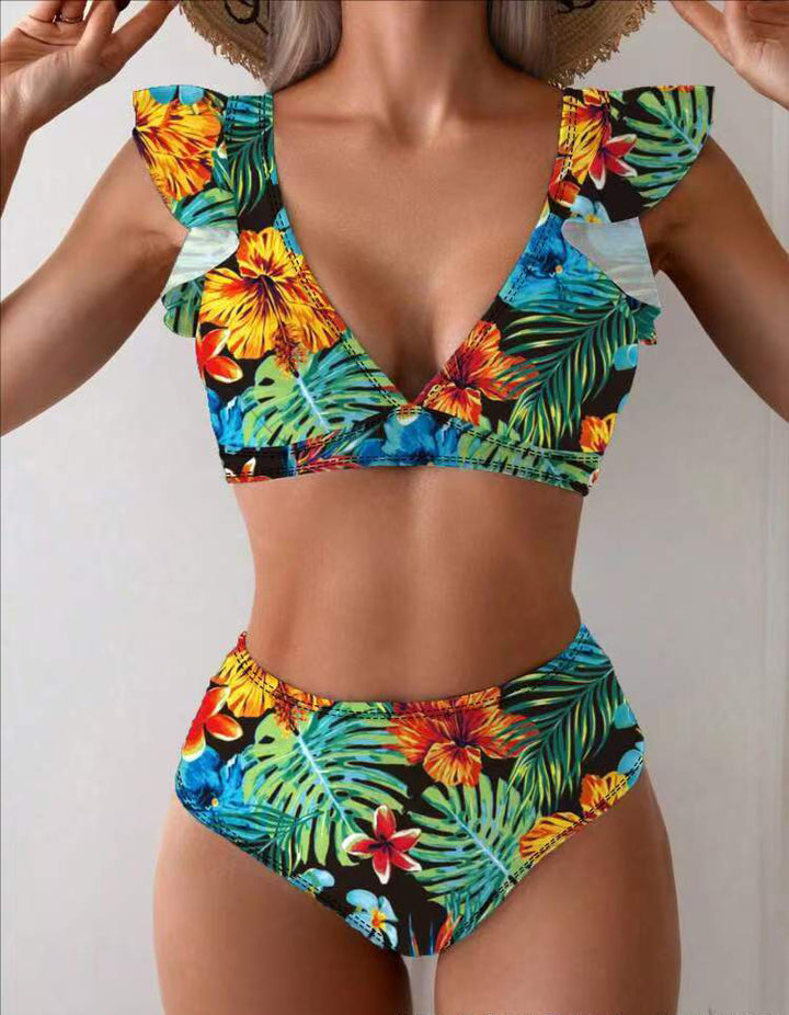 Dame bikini-sæt med legende flæser og blomsterprint Skovae