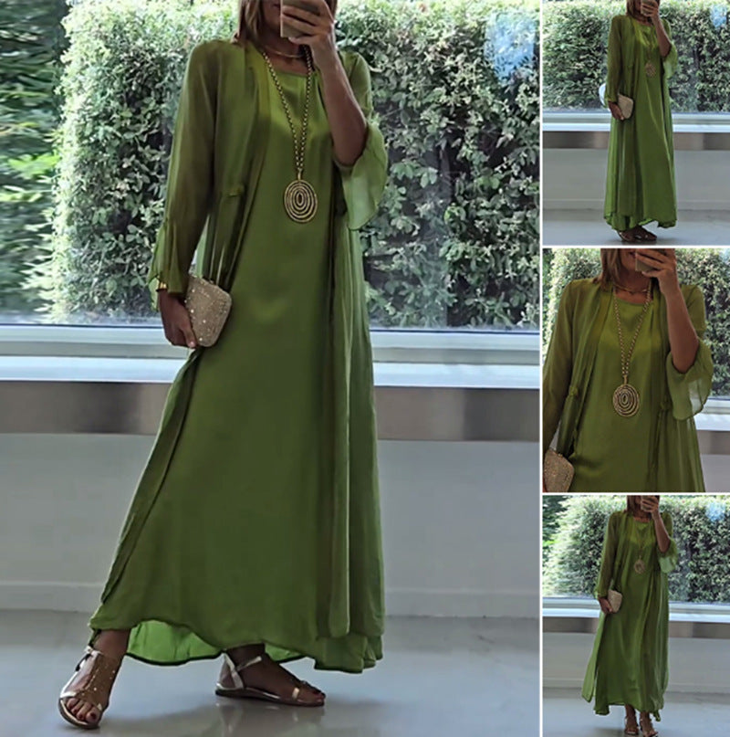 Dame nan elegante Lagd-aftenrobe med foret inderkjole, gennemsigtig chiffon-overtræk og taljejusterbare bånd Skovae