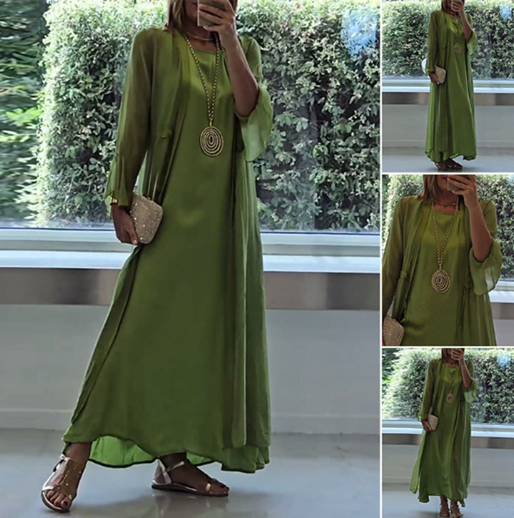 Dame nan elegante Lagd-aftenrobe med foret inderkjole, gennemsigtig chiffon-overtræk og taljejusterbare bånd Skovae