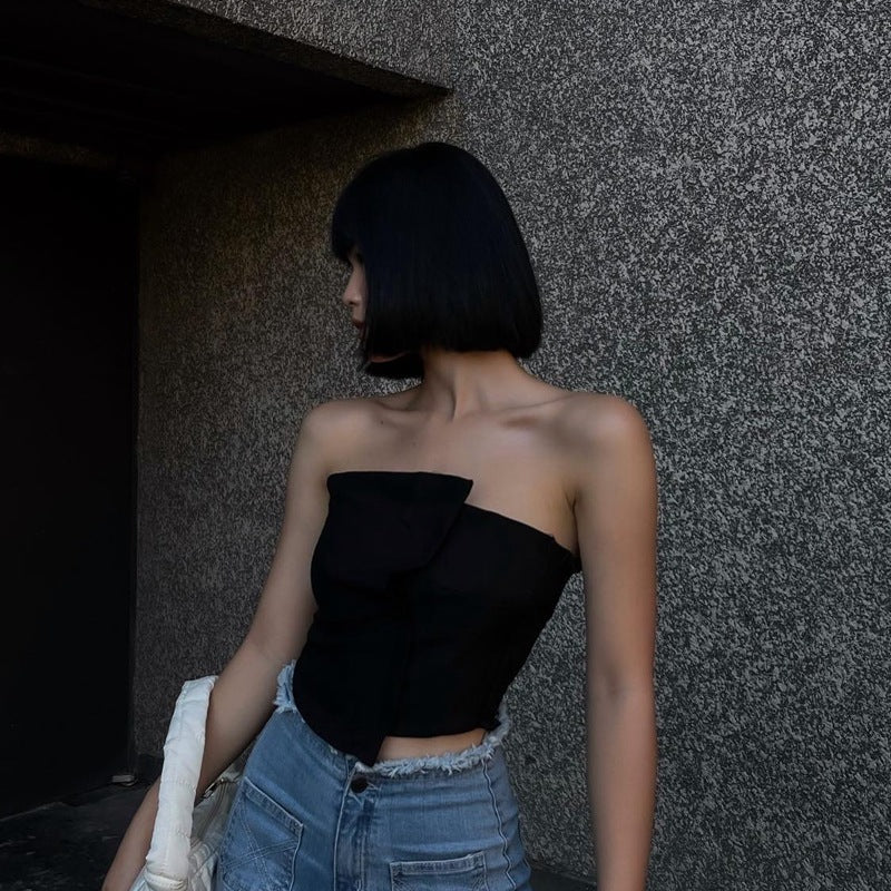 Dame Bandeau-top med asymmetrisk design og figursyet snit Stilla
