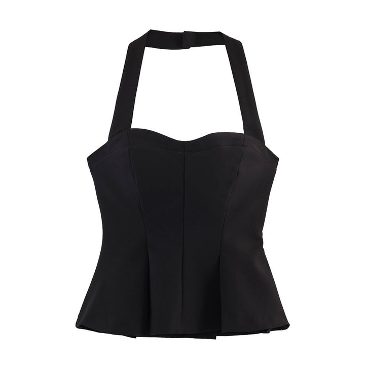 Dame Chic Halterneck top med tætsiddende snit og raffineret flæse Skovae