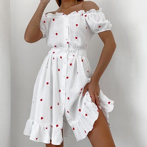 Dame Off-Shoulder Kjole med Punktmønster og Flæser Stilla