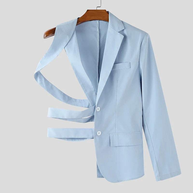 Dame nan asymmetrisk blazer med bånddetaljer og reverskrave Skovae
