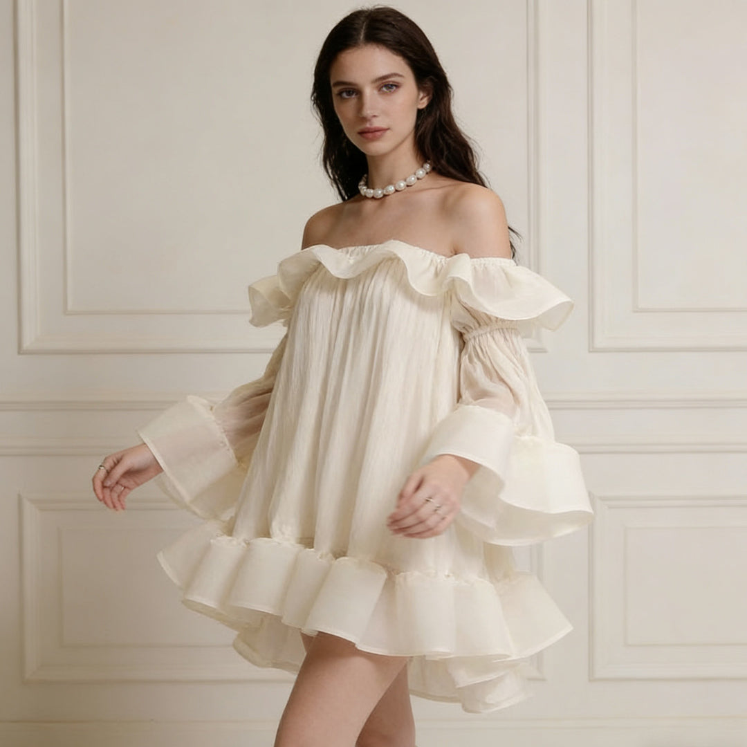 Damer Legesjovet romantisk minikjole med volanter og off-shoulder design Skovae
