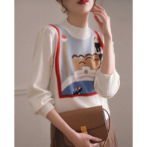 Dame moderigtig pullover med unikt grafisk design Stilla