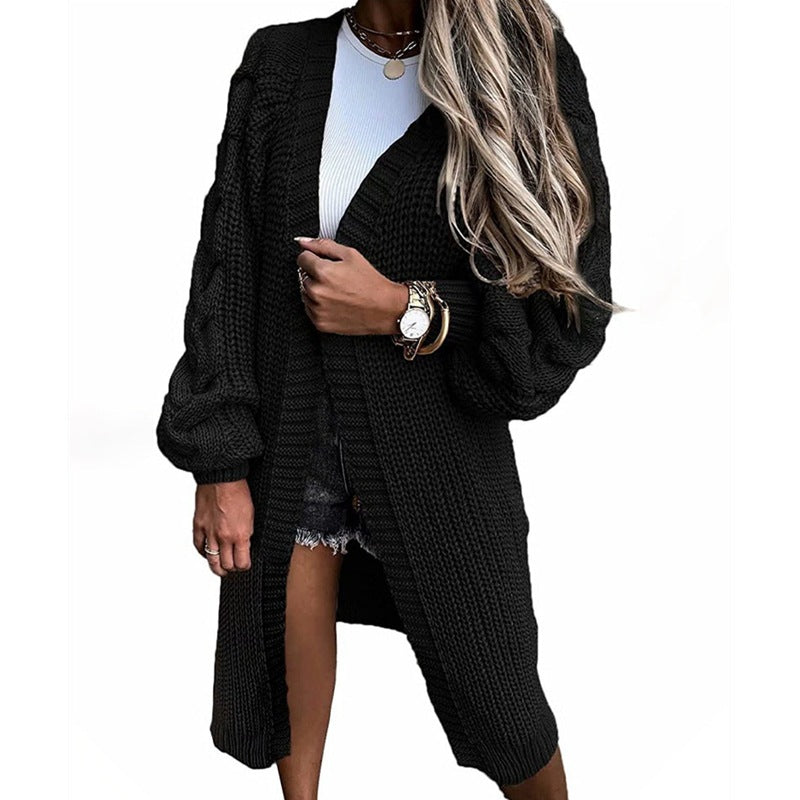 Kvinders chunky strik cardigan med voluminøse ærmer og åben front Stilla