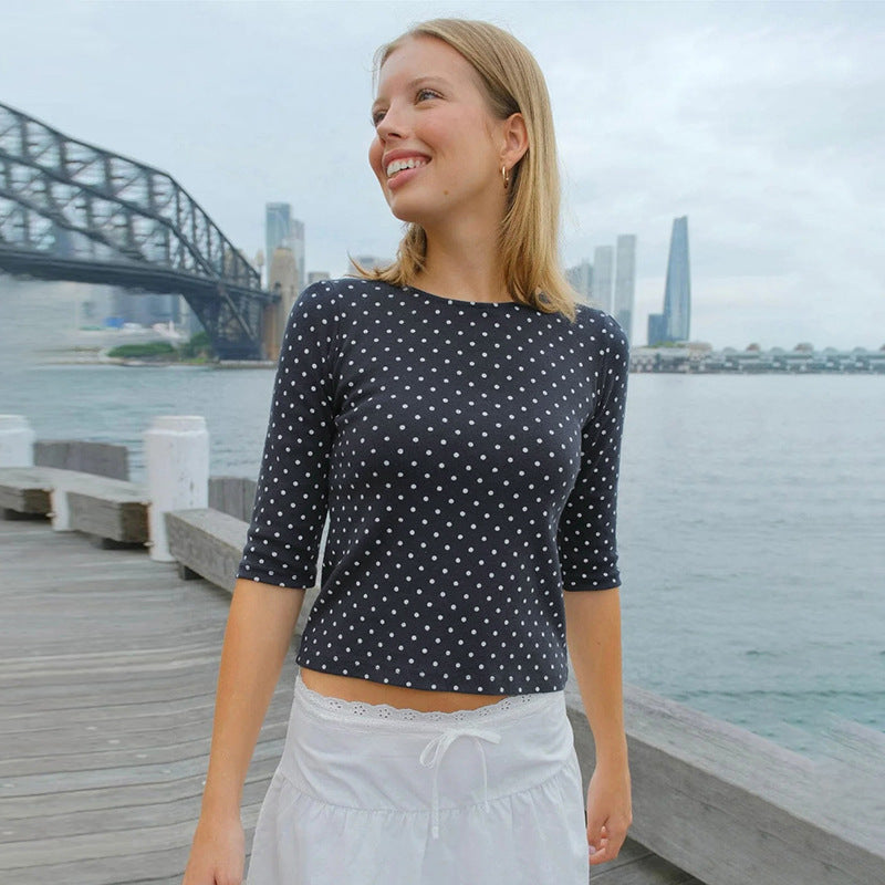 Dame Polka-dot langærmet skjorte med behagelig pasform og modedesign Skovae