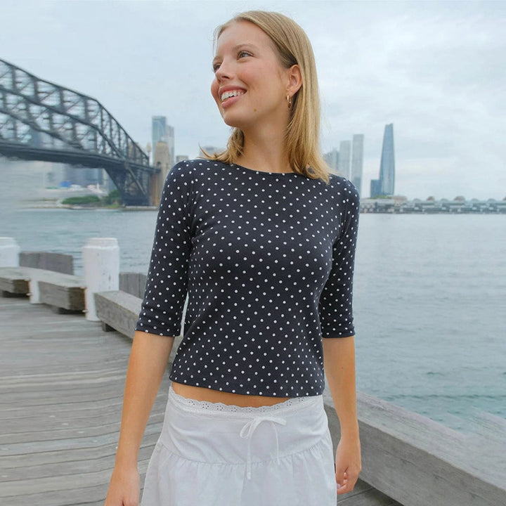 Dame Polka-dot langærmet skjorte med behagelig pasform og modedesign Skovae
