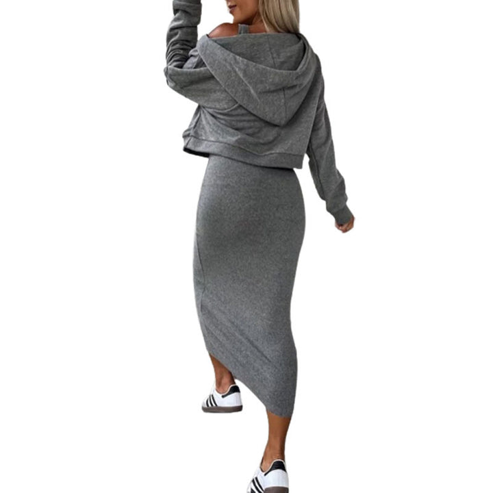 Dame afslappet sæt lavet af let bomuldsstof med oversized sweatshirt og figurskabende nederdel Stilla