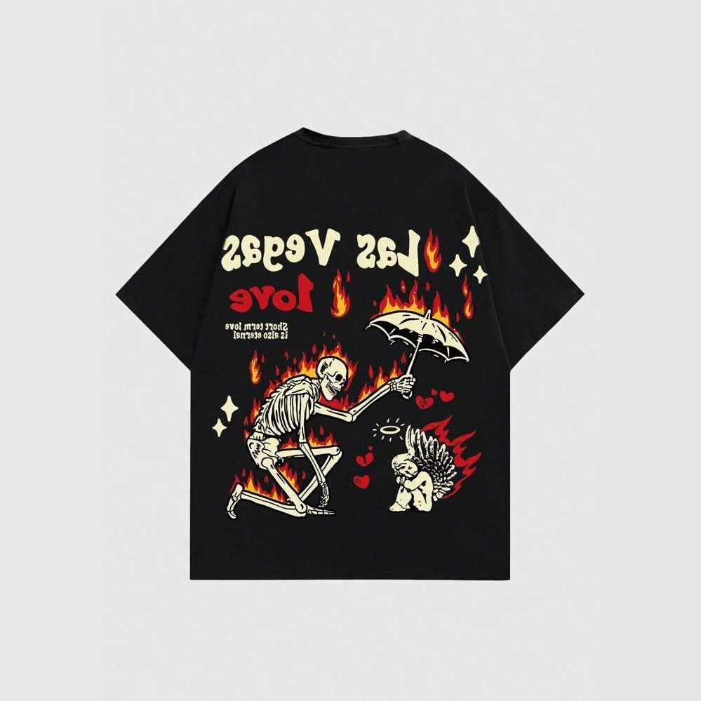 Dame Grafik T-shirt med unikt skeletmotiv og levende tryk Skovae