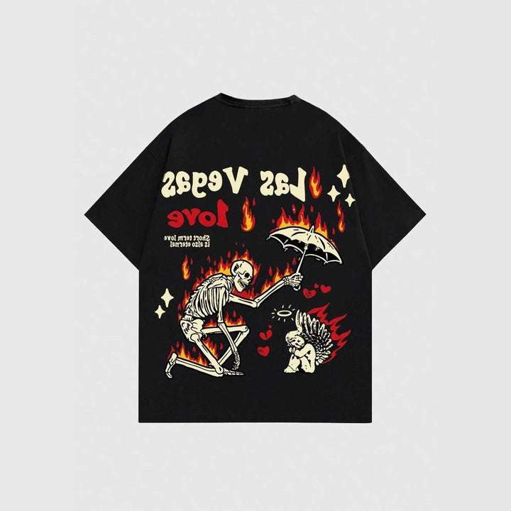 Dame Grafik T-shirt med unikt skeletmotiv og levende tryk Skovae