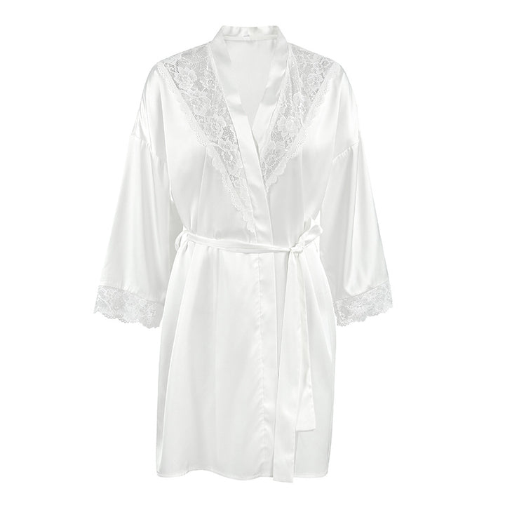Dame satin morgenkåbe med elegante spidsdetaljer Stilla