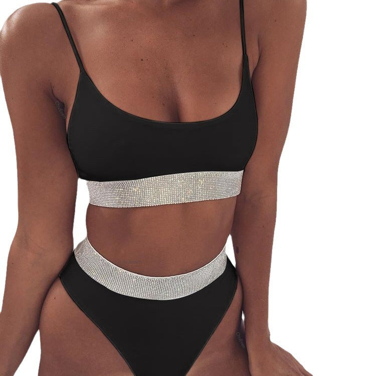 Dame Sporty bikini sæt med højt skåret underdel og bred elastisk talje Skovae