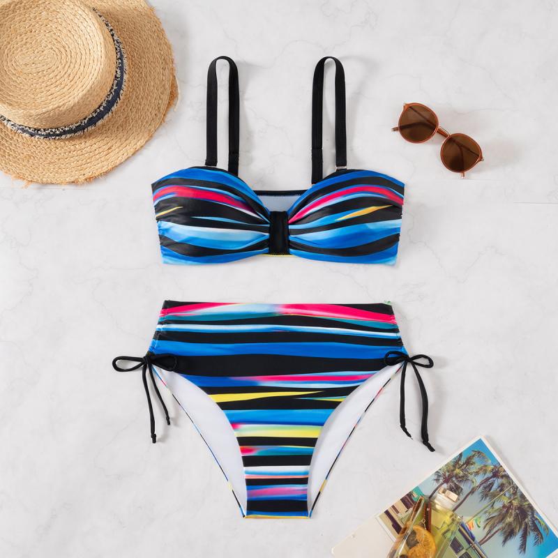 Dame bikini sæt med fristende bandeau top og højt skårede bukser Skovae