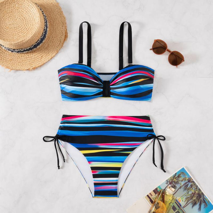 Dame bikini sæt med fristende bandeau top og højt skårede bukser Skovae