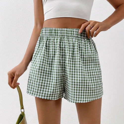 Dame Viskose Shorts med ternet design og elastisk talje Stilla