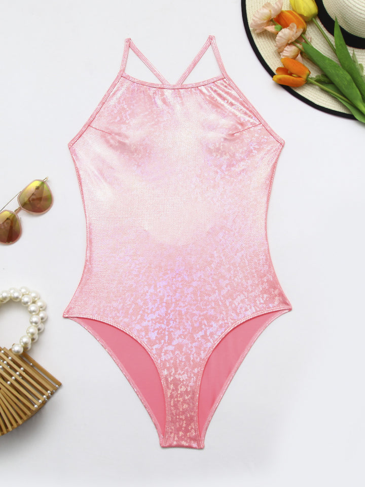 Dame one-piece badesuit med skinnende finish Skovae