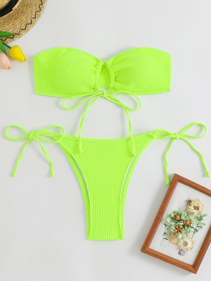 Dame bandeau bikini sæt med velcro og justerbare bindebånd Skovae