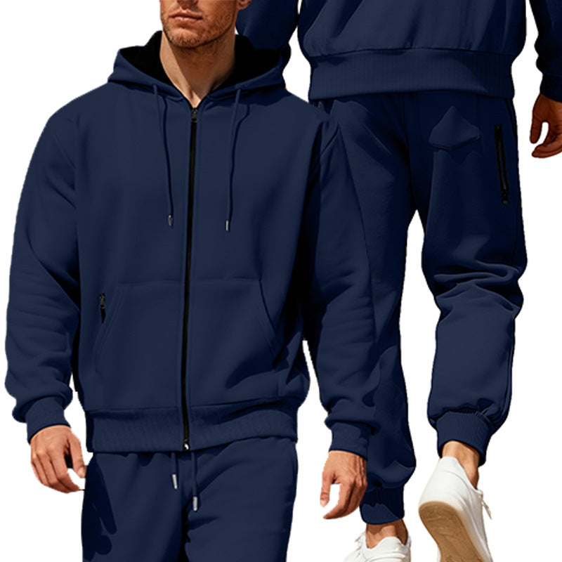 Herren nan hoodie sæt med gennemgående lynlås, kengurutaske og konisk joggingbukser med lynlåslommer Skovae