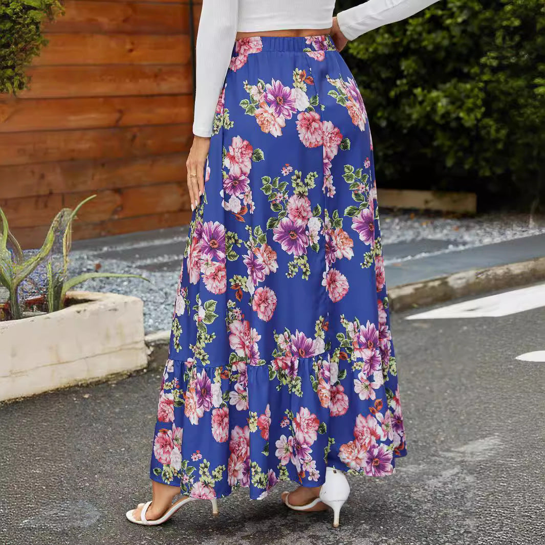 Dame Maxiskørt med voluminøs flæse-stil og blomster mønster Stilla