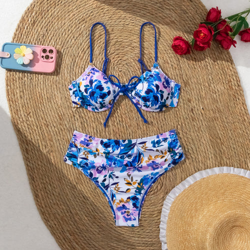 Dame Bikini-sæt med justerbare stropper og blomsterdesign Stilla