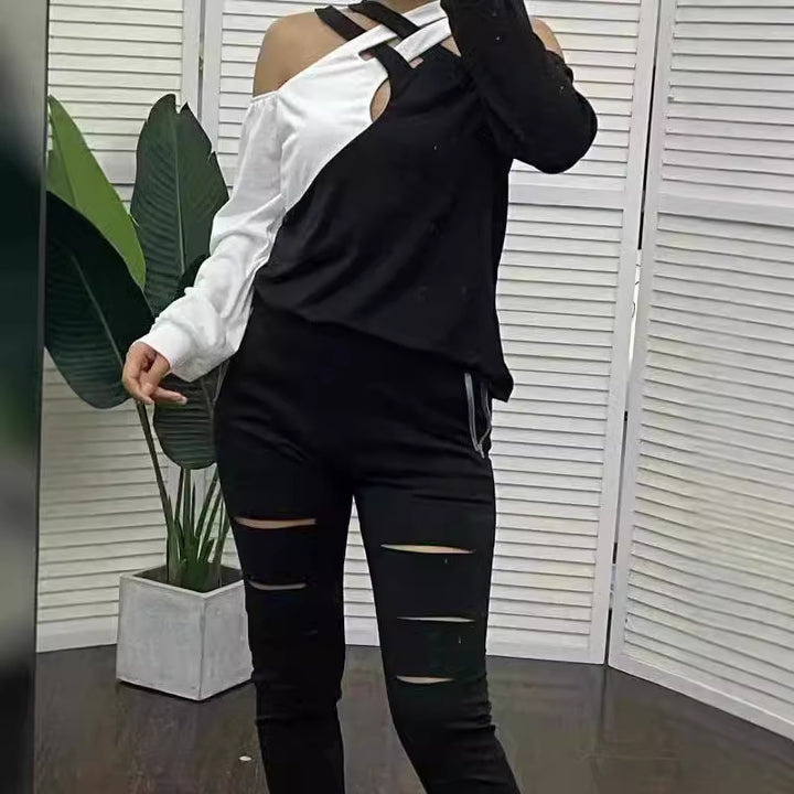 Dame trendy oversized T-shirt med asymmetrisk snit Stilla
