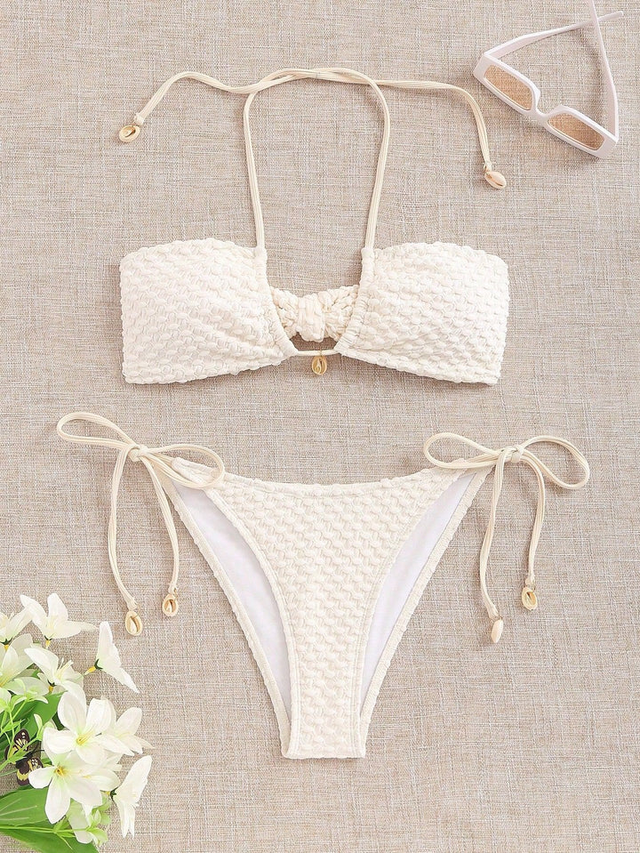 Dame bandeau-bikini med elastiske bindebånd Skovae