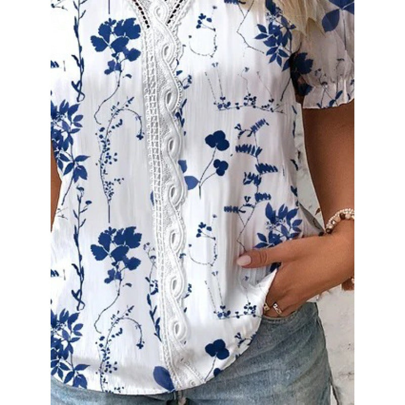 Damebluse med blomsterbroderi og knaplæst Stilla