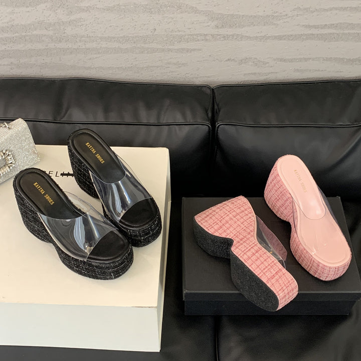 Dame mode Wedge-sandaler med gennemsigtigt forblad og struktureret plateau Stilla
