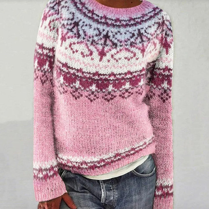 Kvinders strikkede sweater med unikt fair-isle mønster og afslappet pasform Stilla