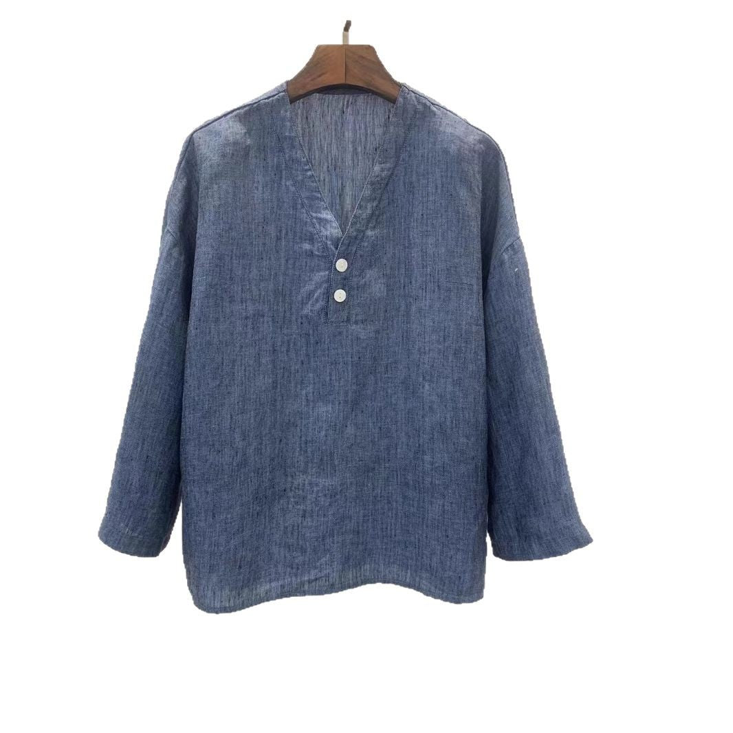 Femme Casual V-Udskæring Linned Top Stilla