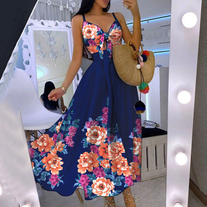 Femme Floral Print Maxi Kjole med justerbare stropper Stilla