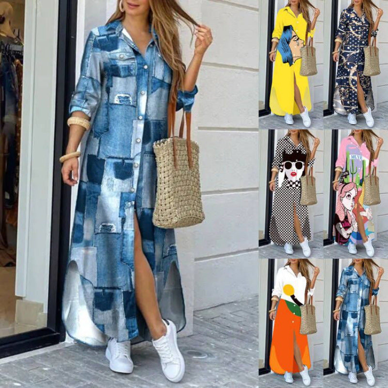 Femme bohemisk-inspireret knap maxi kjole med sideslids Stilla