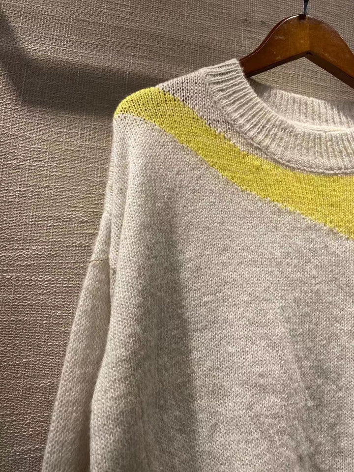 Dame strikpullover med kreativt farveblokdesign Stilla
