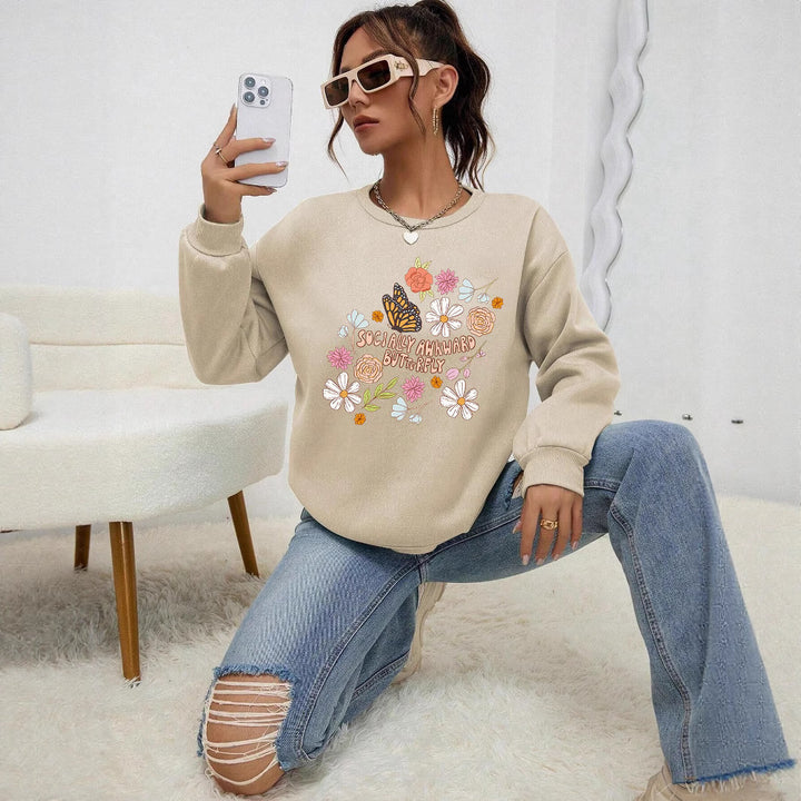 Kvinders sweatshirt med kreativ blomster mønster og inspirerende print Stilla