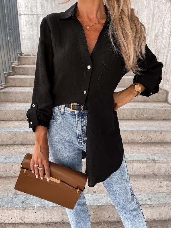 Dame elegant skjortebluse med knude detailli Stilla