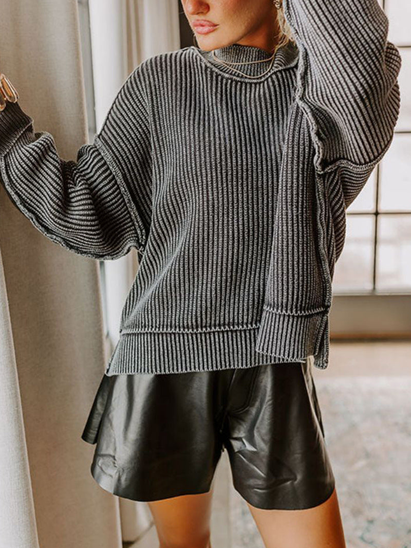 Kvinders casual turtleneck sweater med fin stribet mønster og oversized pasform Stilla
