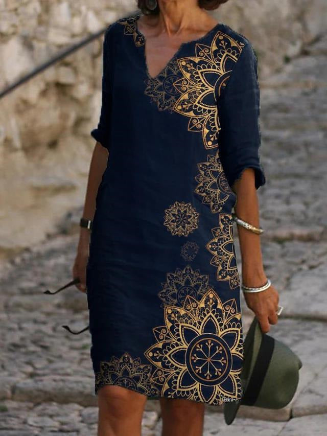Kvinder Elegant Bohemian Trykt Shift Kjole Stilla