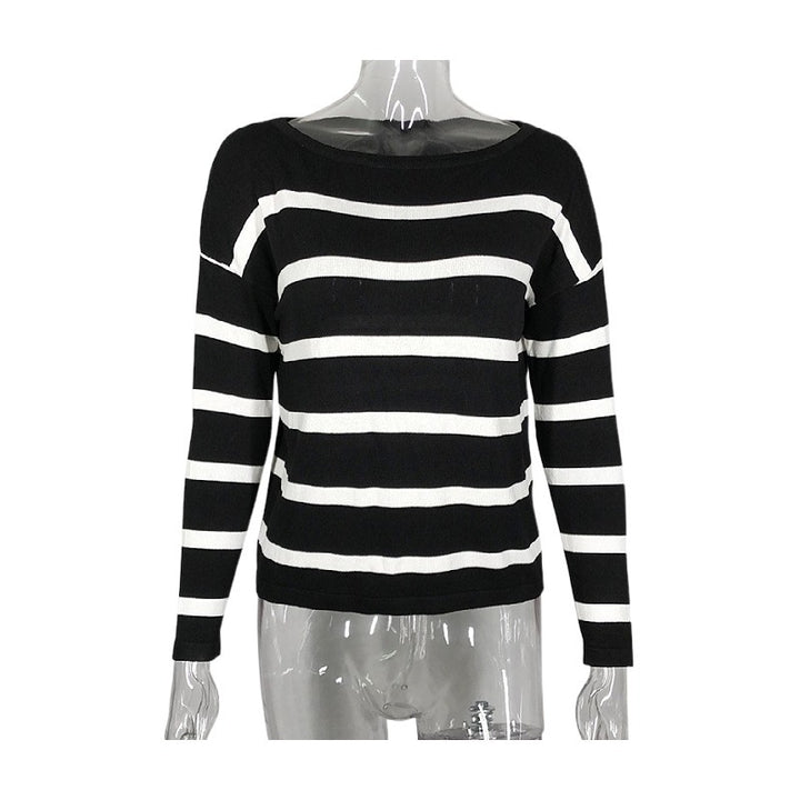 Dame Stribet Pullover med bred krave og lange ærmer Stilla