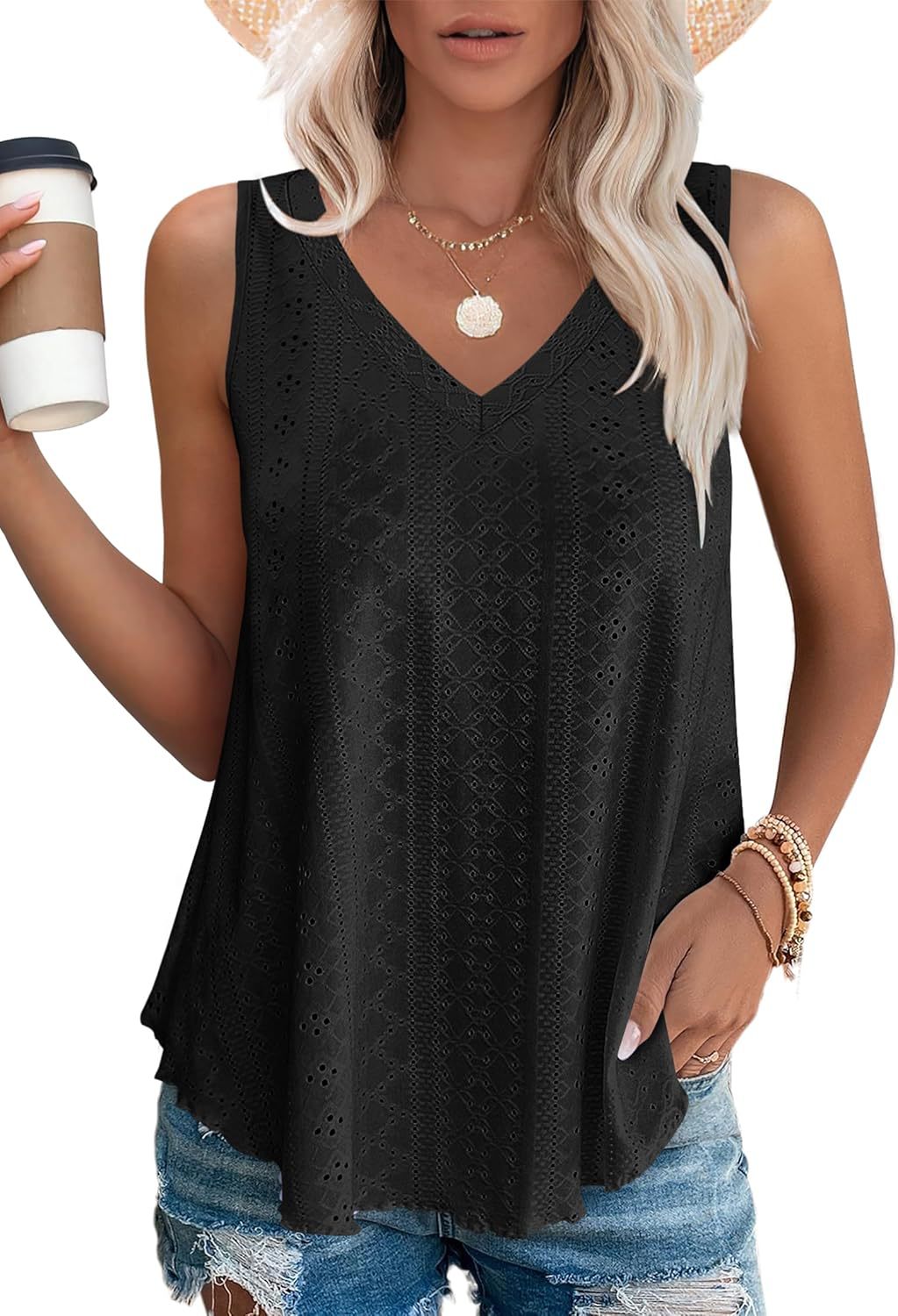 Kvinder Eyelet Design ærmeløs Top Stilla