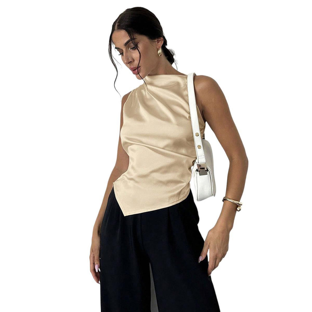 Damer elegant, figursyet satin top med asymmetrisk kant Skovae