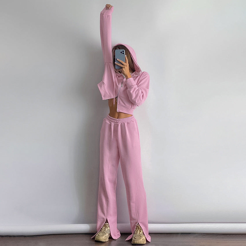 Dame sporty cropped hoodie- og slipset med sidelæns deling Stilla