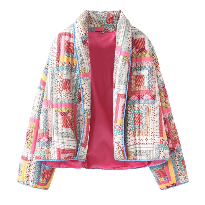 Dame overgangsjakke med farverigt patchwork-design og blødt for Stilla